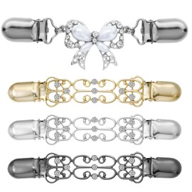 Pack of 4 Clips for Clothes, Cardigan Clip Vintage Cinch Clip Clothing Tensioner Gold Clothing Decorations Metal Clip for Women Sweaters, Dresses, Cardigans, Cape, Scarves, Jacket