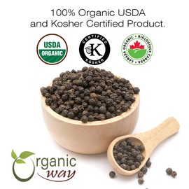 Organic Way Whole Black Pepper (Black Tellicherry Peppercorn) - Grinder Refill | Adds Flavour | Organic & Kosher Certified | Non GMO & Gluten Free | USDA Certified | Origin - India (1/2LBS / 8OZ)