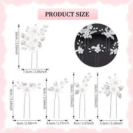 Landrain 5 Stück Silber U-Förmig Blumen Perlen Haarnadeln Braut Haarschmuck Hochzeit