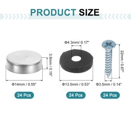 uxcell 24pcs Screw Covers Caps, 14mm Dia Stainless Steel Mirror Screws Decorative Cover Caps Nails Flat Gasket Mirror Screw Fasteners for Sign Advertising Hardware Construction, Silver