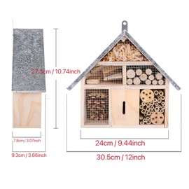 Hanging Bee House Wooden Insect House, Natural Habitat for Beneficial Bees, Bugs, Butterflys, Ladybirds Insect Hotels Garden Yard Home