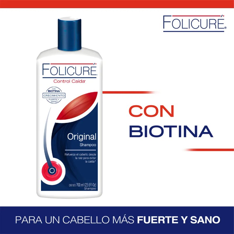 FOLICURE Shampoo Control Caída* Original con biotina y pantenol, ideal