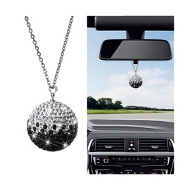 KHGUZ Bling Ball Car Hanging Accessories, Crystal Rhinestone Vehicle Rear View Mirror Pendant Ornament, Sparkling Charming Diamond Auto Interior Decor for Women Men, Universal Fit（Black）