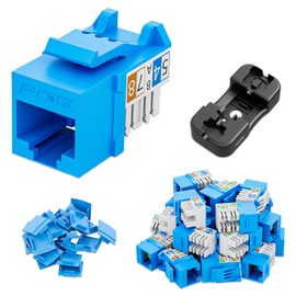 FGB 25-Pack Cat6 Keystone Jacks with Punch Down Stand, Slim Profile RJ45 Ethernet Keystone Couplers, 90° Compact Design, 10Gbps High-Speed Performance, Blue