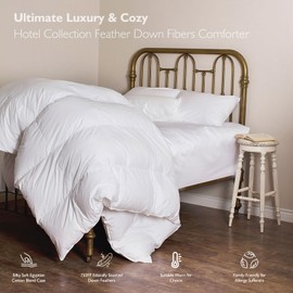 Cobnom® Feather Down Fibers Comforter Oversized Queen, Hotel Luxury Cloud Fluffy Duvet Insert, Silky Soft Egyptian Cotton Blend Cover, Medium-Weight for All Season (98x98 Inch, White)