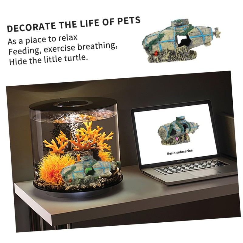 Mipcase Resin Simulation Submarine Aquarium Decor Unique Fish Tank Ornament