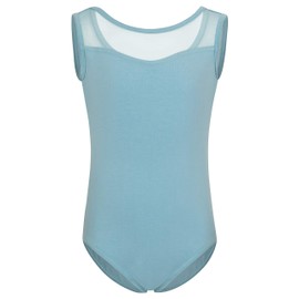 tanzmuster ® Ballet Leotard Girls - Emilia - (92-170) Made of Soft Cotton Fabric with Mesh Insert - Ballet Bodysuit for Children, lightblue