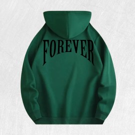 Forever Slogan Graphic Hoodie 100% Cotton US Warehouse 6 ColorsColor: Army Green, Size: S