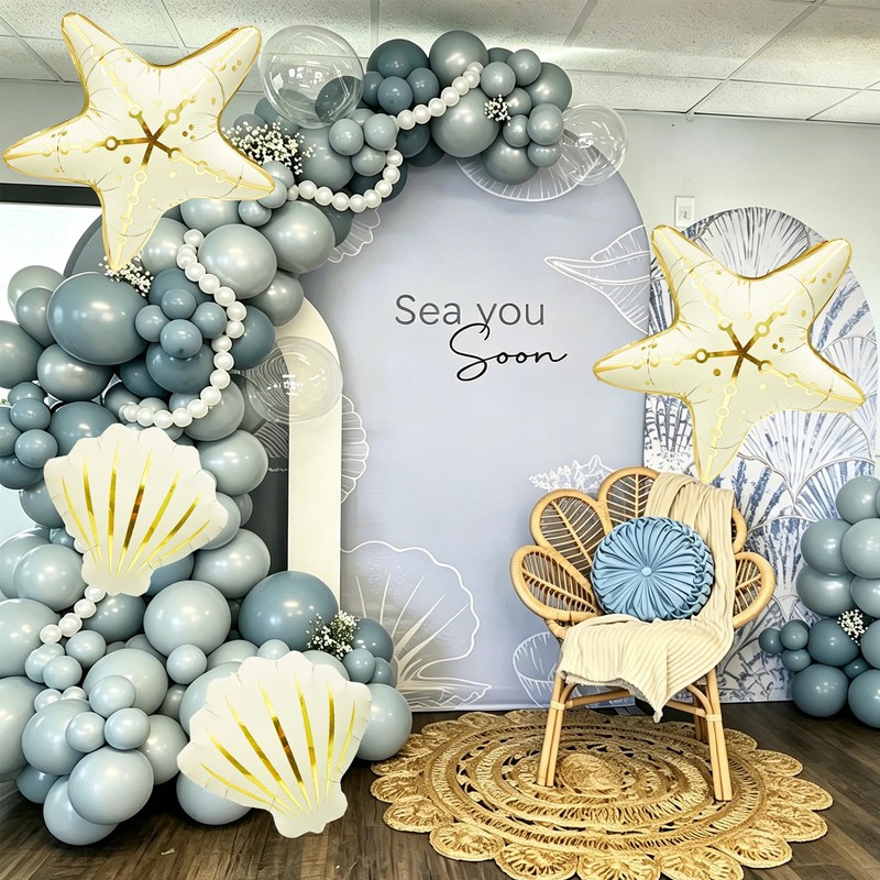 4pcs Starfish & Seashell Mermaid Foil Balloons for Under The