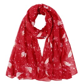 GoGou Scarf for Women Red Robin Bird Printed Scarves Lightweight Chiffon Scarf Gifts for All Season Wedding Birthday Party Christmas 180 x 85cm(Red)