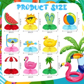 10 Piezas Centros de Mesa de Panal para Piscina de Verano Decoraciones de Mesa de Papel para Fiesta de Cumpleaños Temáticos de Playa Hawaii Accesorios para Fotos Barbacoa