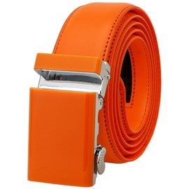 Falari® Genuine Leather Dress Ratchet Belt Automatic Buckle Holeless Adjustable Size (Fit up to 40" (Waist 38), Style 8168 - Orange)