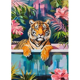 GLXPOG Tiger Bathroom 5D Diamond Painting Picture Set, Diamond Art Painting Kit for Adults, DIY Rhinestone Embroidery Painting Wall Decor 30 x 40 cm