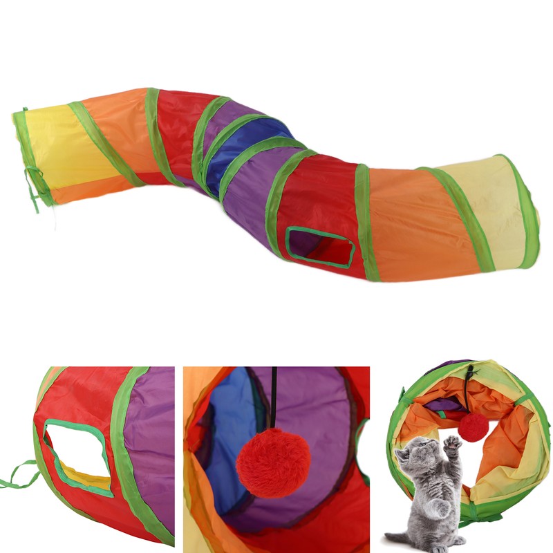 Pet Tunnel Iridescent Foldable Cat STunnel with Interactive Ball and