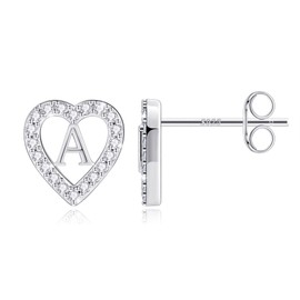 TINGN Letter Stud Earrings Girls - 14 Carat Gold-Plated Stud Earrings Heart Earrings for Girls Stud Earrings Women's Nickel-Free Earrings Studs with Zirconia Gifts for Girls Women Jewellery, Brass