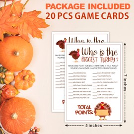 Thanksgiving Party Icebreaker Card - Who Is The Biggest Turkey -A Set of 20 Game Cards, Thanksgiving Dinner Game For Teens & Adults, Friendsgiving, Harvest, Holiday, Party Favor And Supplies - A04