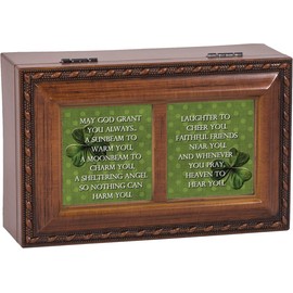 Cottage Garden May God Grant You Always Woodgrain Rope Trim Jewelry Music Box Plays Irish Lullaby