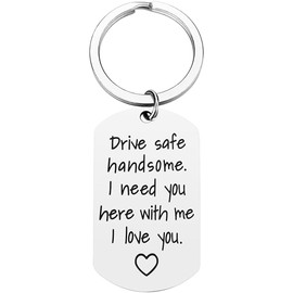 Tecreo Drive Safe Handsome Keyring I Love You Keychain Boyfriend Husband Gift Driver Birthday Gifts for Him Boyfriend Husband Gifts, silver