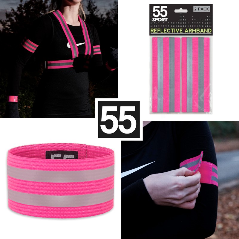 55 Sport Elasticated Reflective Armbands - Pink - 4 Pack