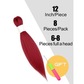 KAVSORAPI Red Braiding Hair 12 Inch Pre Stretched Hair Short Straight Crochet Braids Yaki Texture Synthetic Fiber 8 Packs (Red)