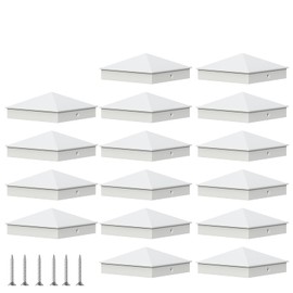 16 Pcs 4“x 4“(Actual 3.5" x 3.5") White Aluminum Pyramid Fence Post Caps,Black Matte Post Covers Fit 4x4 Nominal Wood Post for Fence Wood Post of Decks or Corridors