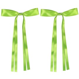 AMYBASIC 2pcs Hair Clips Bow with Long Tail, Tassel Ribbon Hair Clips for girls, Hair Accessories for Baby Toddlers Teens Kids(Green)