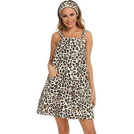Women's Bath Wrap with Adjustable Velcro Closure Robe with Pockets & Facial Hairband (L,Leopard)