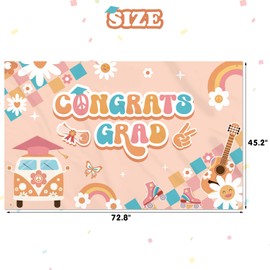 Groovy Graduation Backdrop 80s Vintage Congrats Grad Fabric Banner Retro Graduation Party Decorations Hippie Graduation Party Decor Wall Arts