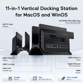 Vertical MacBook Docking Station, PULWTOP Docking Station for Mac Mini with M.2 NVMe case for MacBook Pro/Air, 4K@60Hz HDMI, 2USB C 10Gbps, SD/TF, 100W PD, RJ45, 2 USB A for Windows Black