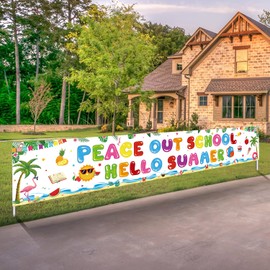 Peace Out School Decorations,Hello Summer Garden Banner,Extra Large Size Banner for Summer Peace Out School Decorations Supplies,118 x 20 inch
