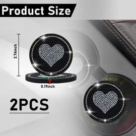 Kewucn 2 PCS Bling Car Cup Coaster, 2.75 Inch Heart Rhinestone Holder Insert Coaster, Anti-Slip Waterproof Crystal Auto Cup Mat, Universal Vehicle Accessories for Women Girls (Black & AB)