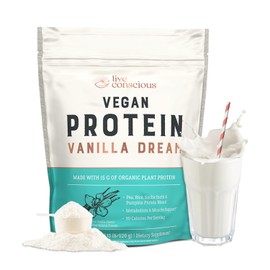 Live Conscious Proteína de guisante vegana en polvo, sabor Vanilla Dream, mezcla de proteínas veganas de origen vegetal, guisante, arroz integral,... 