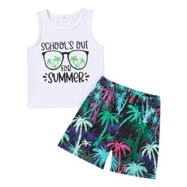 Neutocd Toddler Baby Boy Summer Outfits Hawaiian Sleeveless Tank Tops Letter Print Vest Shorts Set Tropical Beach Clothes Set