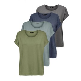 ONLY Female Top Onlmoster Top, Pack of 4 (1 x Oil Green, 1 x Abyss, 1 x Plum Kitten, 1 x Ombre Blue)
