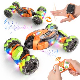 4WD Hand Controlled RC Stunt Car Gesture Sensing 360°Rotation Drift  ON-Off-Road Twist Control with Light & Music for Age 6-8-12color: Orange