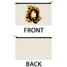 WIRESTER Canvas Zipper Makeup Bag, Cosmetic Pouch, Organizer Case for Women Girl, Multi-Purpose Travel Cosmetic Bag - Black Letter Q Alphabet Sunflowers