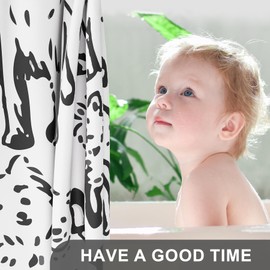 AmazerBath Shower Curtain, Washable Cloth Cute Dogs Kids White and Black Shower Curtain Set with 12 Shower Curtain Hooks, Kawaii Pet Puppy Waterproof Shower Curtains for Bathroom Decor, 72x72 Inches