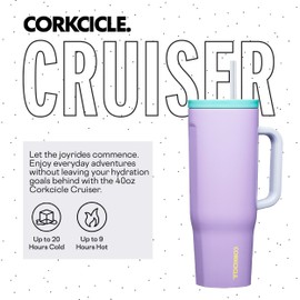 Corkcicle Cruiser Insulated Tumbler with Handle and Straw, Purple Dolphin, 40 oz – Reusable Water Bottle Keeps Beverages Cold for 20 Hours, Hot for 9 Hours – Cupholder Friendly