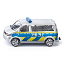 Siku 1553 VW T5 Highway Police Toy Car for Children, Metal/Plastic, Silver, Opening Tailgate, Tow Bar