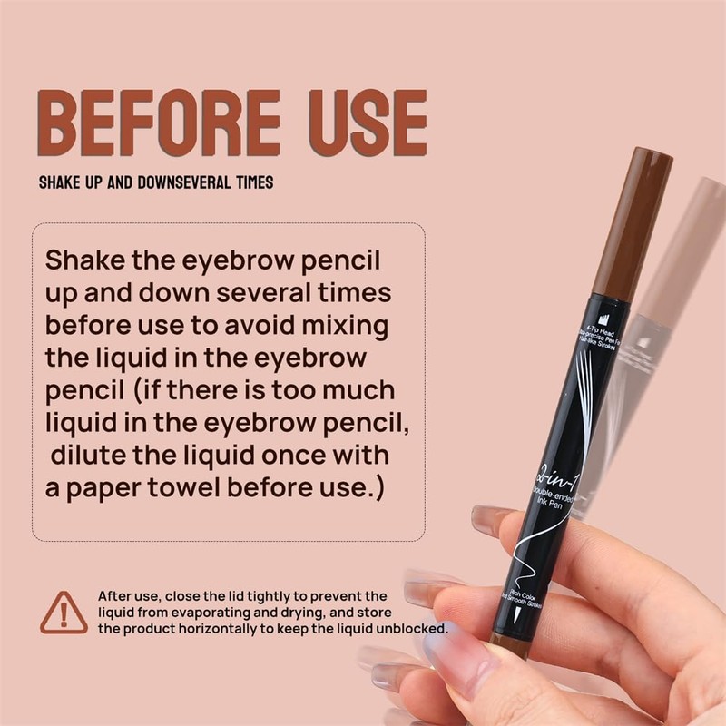 Eyebrow Pen, 2-in-1 Waterproof Eyebrow Pencil with 4 Tip Microblading