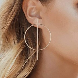 RELOVET Hoop Bar Geometric Earrings Studs Large Simple Circle Modern Lightweight Statement for Women Gift (silver)
