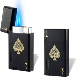 Double Flame Torch Lighter Butane Refillable,Classic Pocket Ace Lighters with Visible Window,Adjustable Jet Torch Lighter - Color: Ace Silver