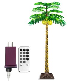 6FT LED Palm Tree with 421pcs Lights, Lighted Palm Tree for Outside Patio, Came with 3 Glowing Coconuts&Dimmable 8 Flashing Modes&Timer.