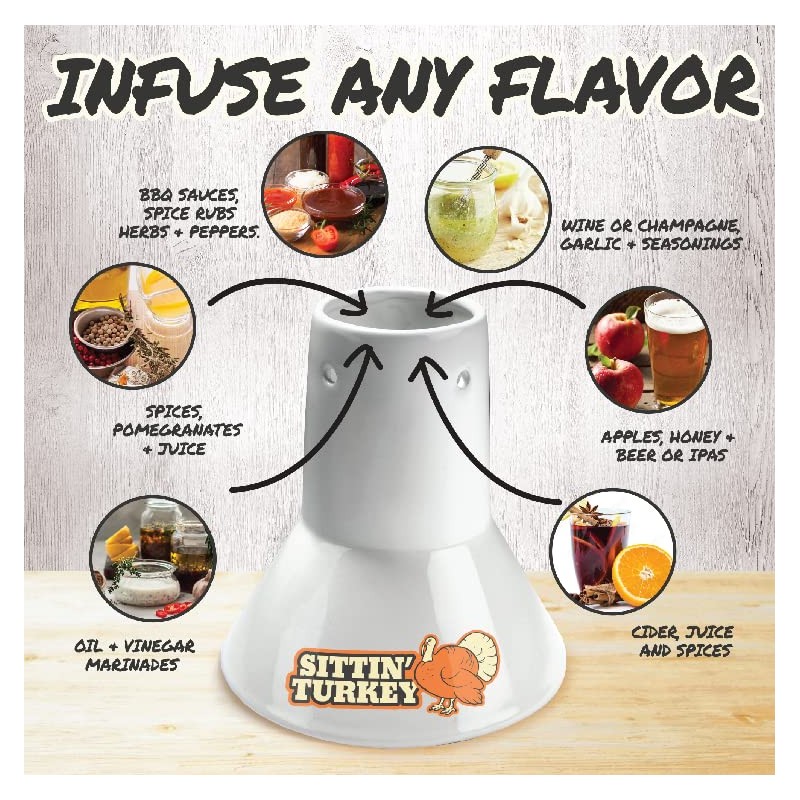 Sittin' Turkey Ceramic Beer Can Roaster & Steamer- Easily Infuse