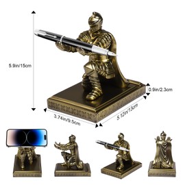 FACULX Medieval Soldier Knight Pen Holder Stand, Mobile Phone & Gaming Controller Holder, Device Stand Gift for Medieval Enthusiasts, Gold (Not Include Pen)