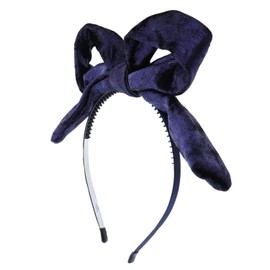 Metallic Knotted Bow Holiday Headband With Tails for Women and Girls-Navy