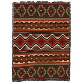 Sundance - Southwest Native American Inspired Tribal Camp - XL Blanket Throw Woven from Cotton - Made in The USA (82x62)