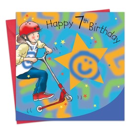 Twizler Boy with Scooter 7th Birthday Card