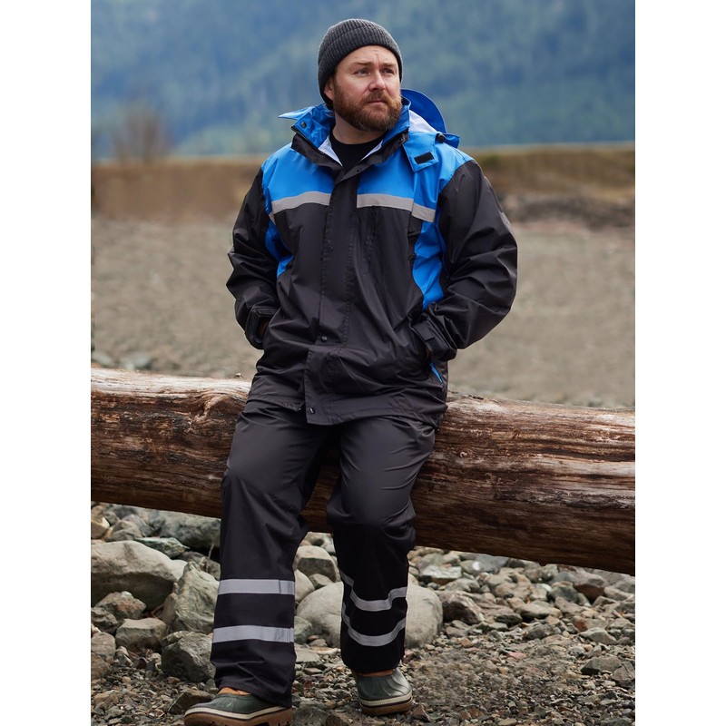 SaphiRose Men's Rain Suit High Visibility Reflective Work Rain Jacket