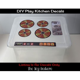Toy Restore Decals Stickers DIY Kids Play Kitchen 4 Burners Dials and Oven Panel Toy Stove Pretend Glossy Full Color